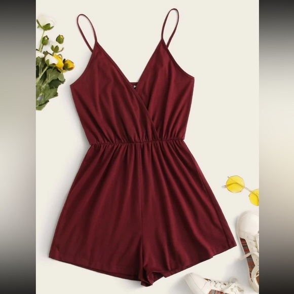 SHEIN Pants - SHEIN Romper with Straps- Burgundy Red